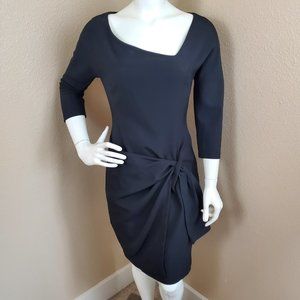 ANNE KLEIN Black Lined Asymmetrical Neckline Faux Wrap 3/4 Sleeve Dress~Size 6